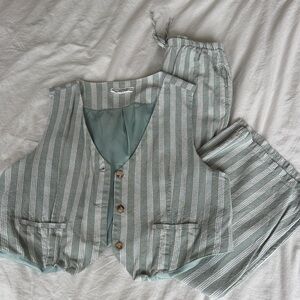 Hippie Rose Mint Green Striped Two-Piece Jumpsuit Set